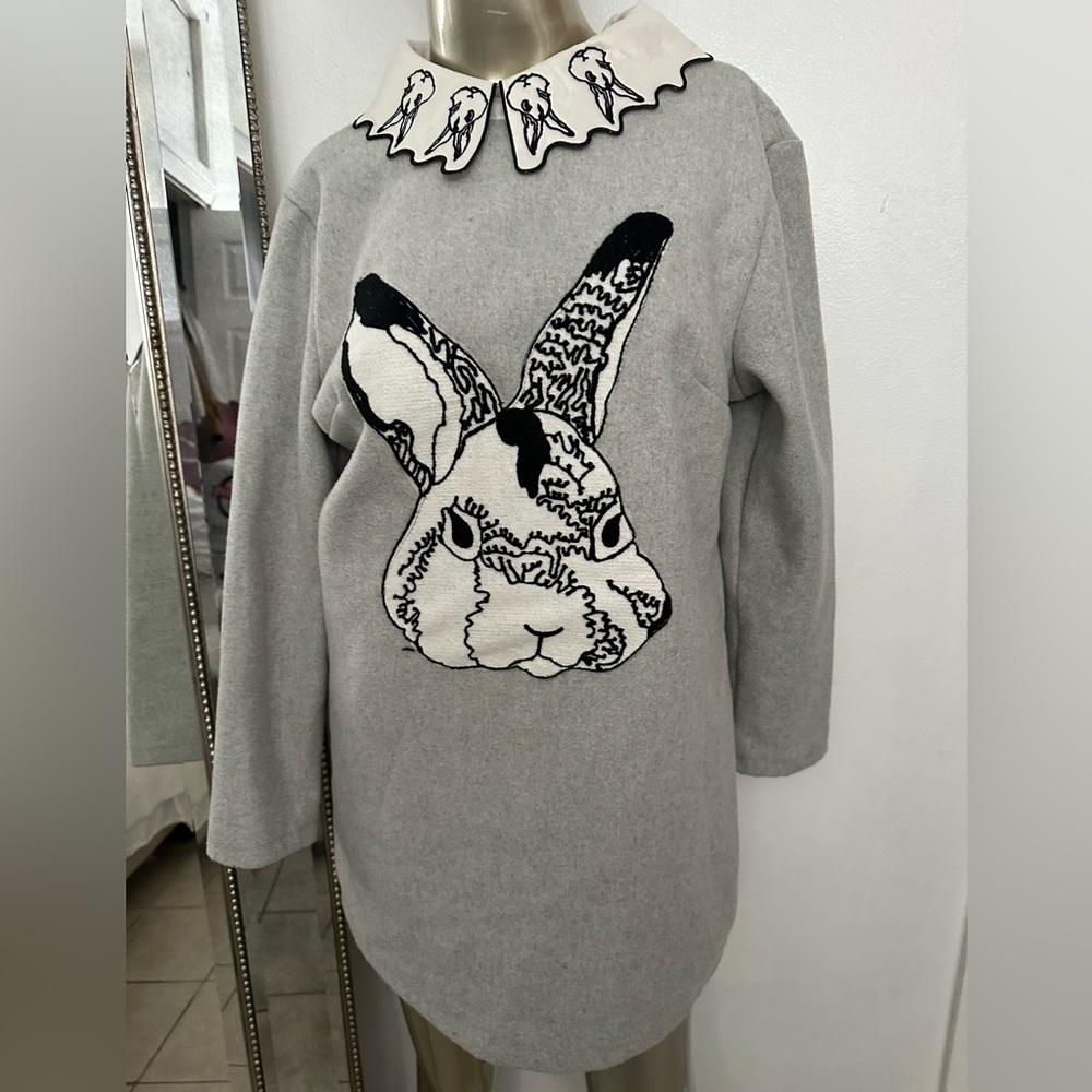 Victoria Beckham Gray Dress with Rabbit Design